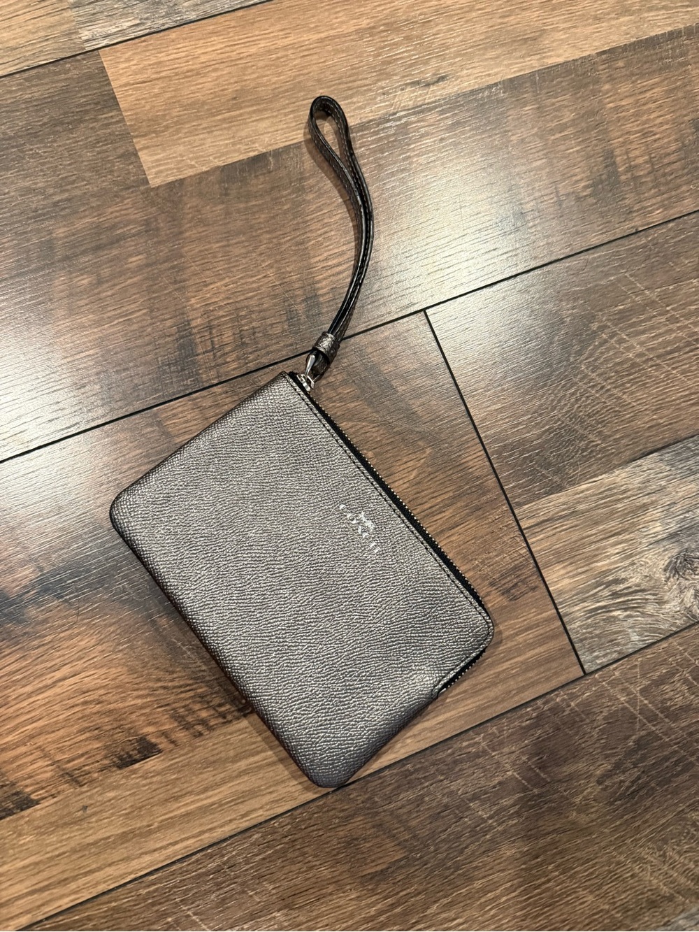 Coach Metallic Charcoal Leather Wristlet